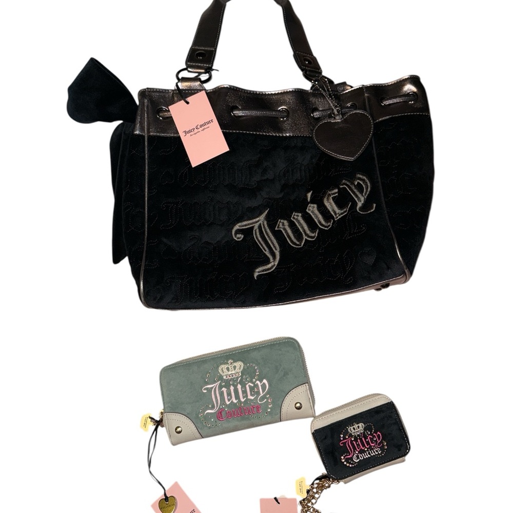 Vintage Juicy Couture Black and Gray Tote Bag with two wallets NWT!